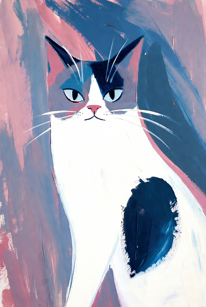 Sleek Blue and Pink Ragdoll Cat Portrait Art Print