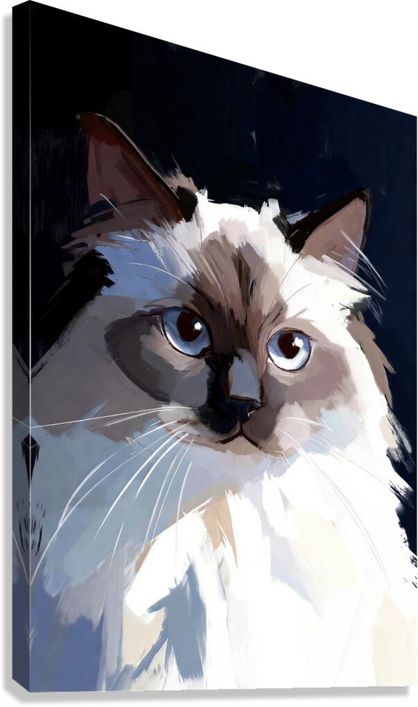 Blue-Eyed Ragdoll Cat Portrait Digital Painting Canvas Print