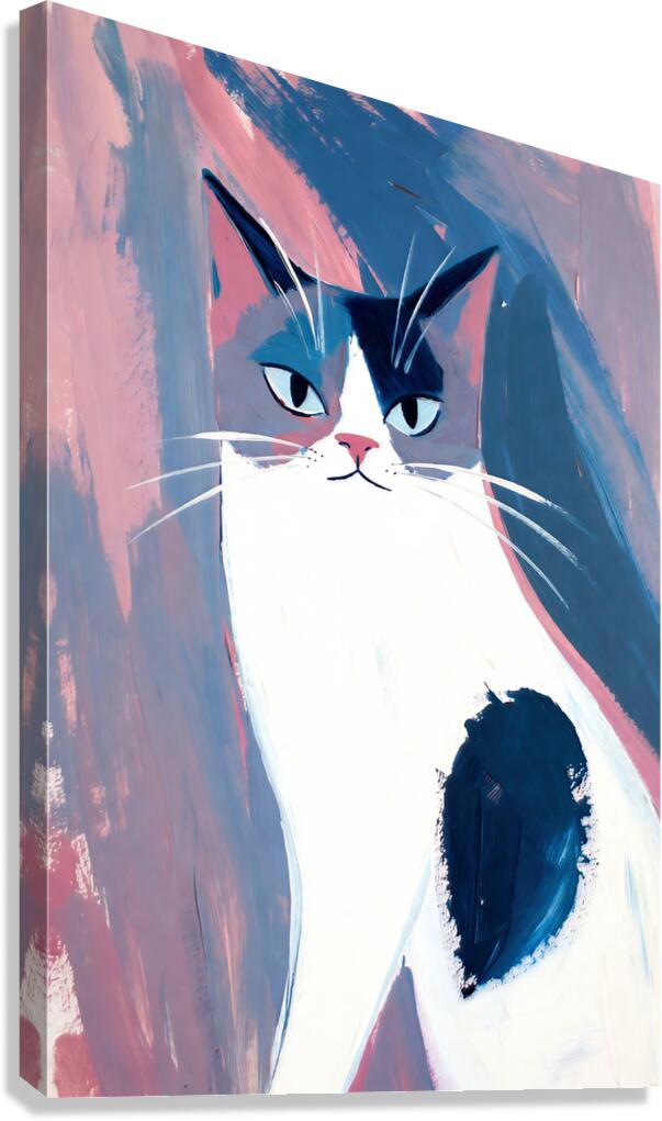 Sleek Blue and Pink Ragdoll Cat Portrait Art Canvas Print