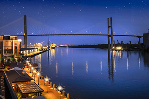 Talmadge Memorial Bridge at Evening over Savannah River Georgia