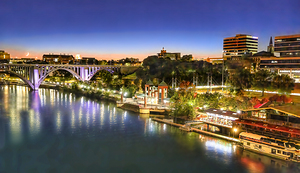 Knoxville Tennessee Sunset Panorama on the River   Blue Hour Photography