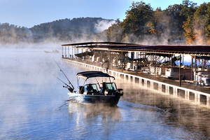 Fishermen in Morning Fog on Boone Lake