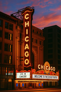 Chicago Theatre Sign at Twilight