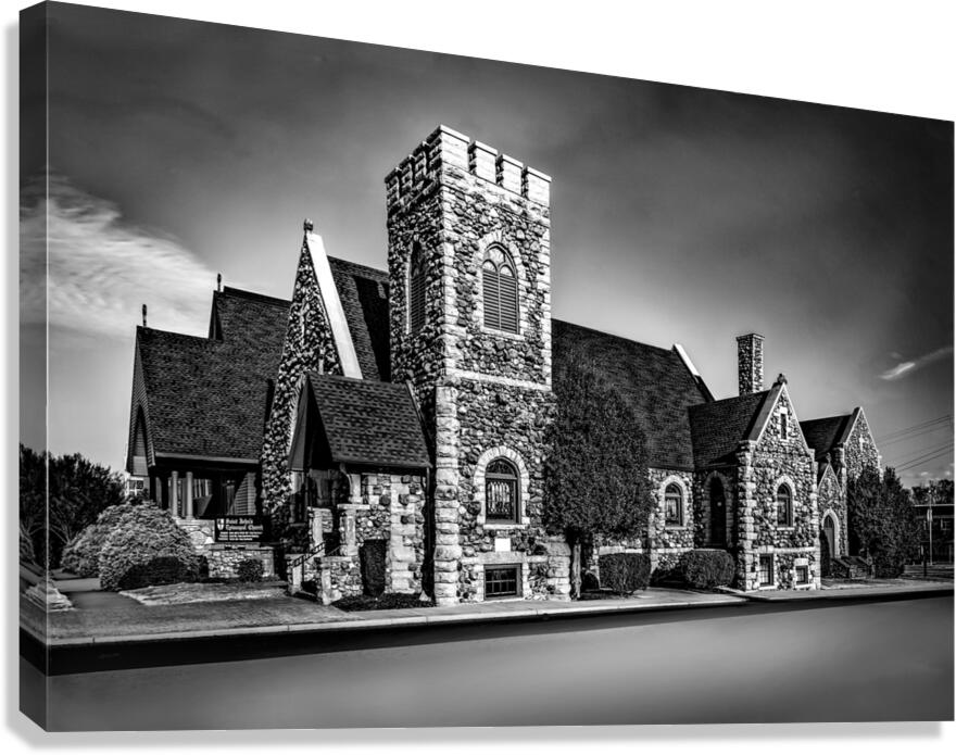 St. Johns Episcopal Church Grayscale Canvas Print