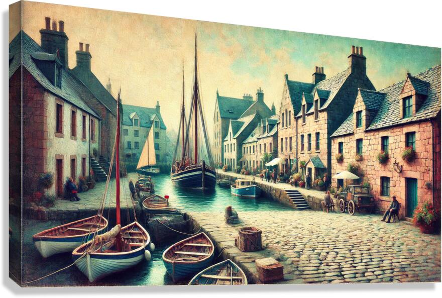 Vintage European Village Harbor Canvas Print