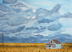 Abandoned Turquoise House in a Storm