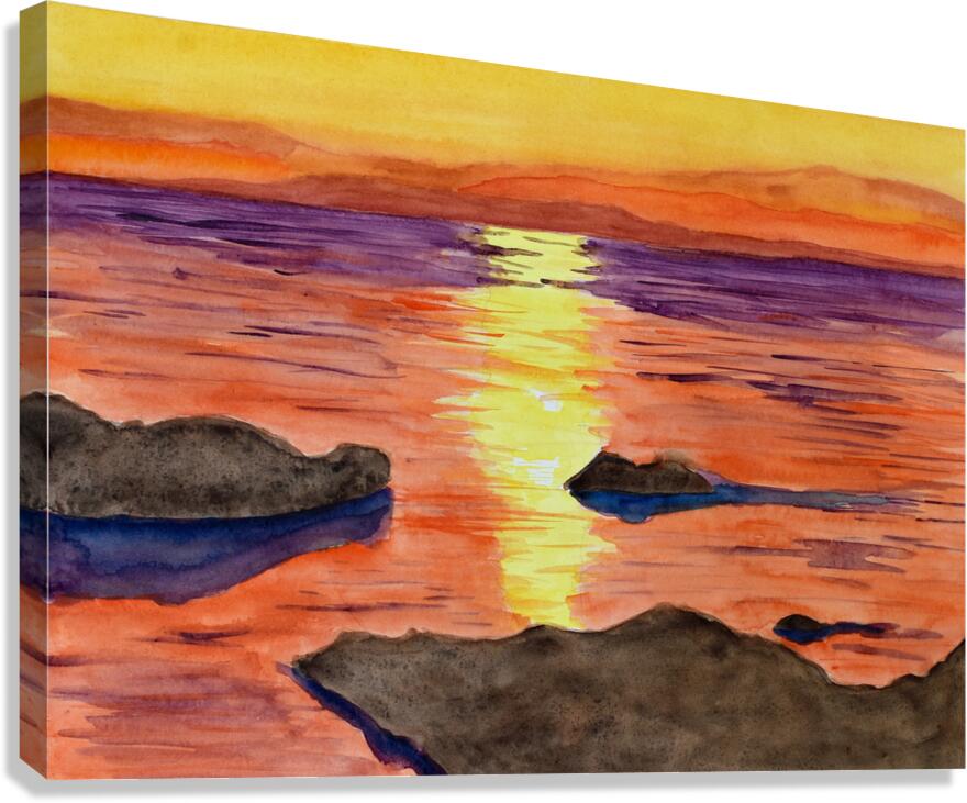 Orange sunset over the ocean Canvas Print