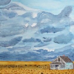 Abandoned Turquoise House in a Storm