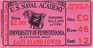 1929 Navy vs. Penn Football Ticket Art