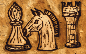 1960s chess pieces art brown