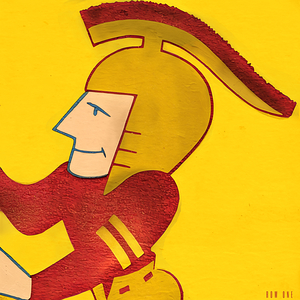 1956 USC Trojan Cartoon Football Player Art