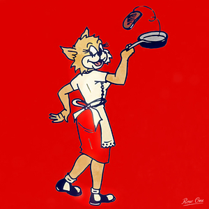 1950s Arizona Female Wildcat Cooking Cartoon Art