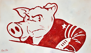 Vintage Arkansas Razorback Football Cartoon Art