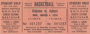 1974 Auburn Tigers at Alabama Crimson Tide Basketball