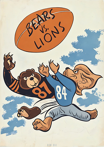 1950s Chicago Bear and Detroit Lion Art