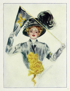 1910 Lady Waving Michigan Pennant Art