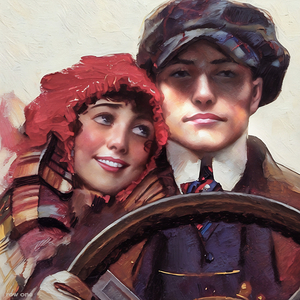 1914 couple driving car