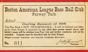 1916 Boston Red Sox Pass Book