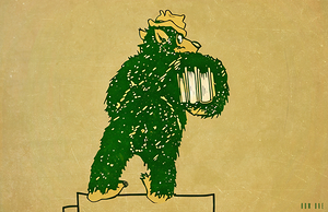 1930s Baylor Bear Going to Class Cartoon Art by Row One Brand