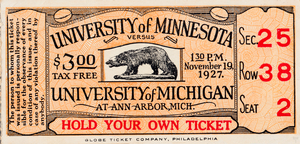 1927 Minnesota vs. Michigan Football Ticket Art