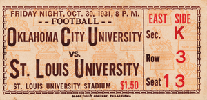 1931 Oklahoma City University Goldbugs vs. St. Louis University Football Ticket Print