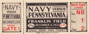 1931 Penn vs. Navy Football Ticket Metal Sign