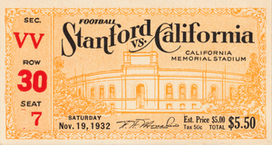 1932 California vs. Stanford Football Ticket Canvas Art