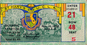 1932 UCLA vs. St. Marys Football Ticket Canvas