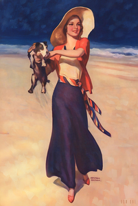 1932 Woman Walking with Dog on the Beach