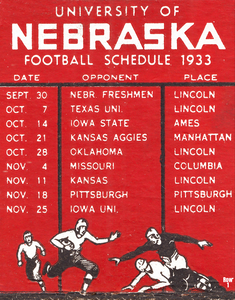 1933 Nebraska Cornhuskers Football Schedule Art