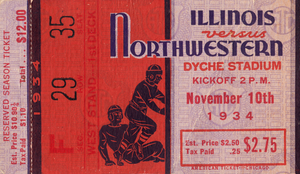 1934 Northwestern vs. Illinois Football Ticket Print 