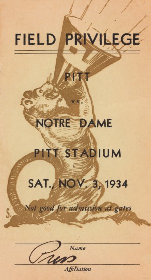 1934 Pitt vs. Notre Dame Football Press Pass