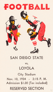 1934 Loyola vs. San Diego State Football Ticket Canvas