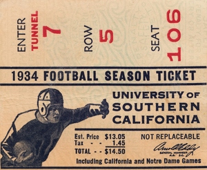 1934 USC Football Season Ticket 
