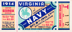 1934 Virginia vs. Navy Football Ticket Canvas