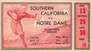 1935 Notre Dame Irish USC Trojans College Ticket Stub Art