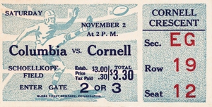 1935 Columbia vs. Cornell Football Ticket Art
