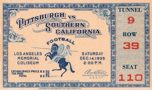 1935 Pittsburgh vs. USC Football Ticket Canvas