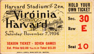 1936 harvard football season ticket stub art