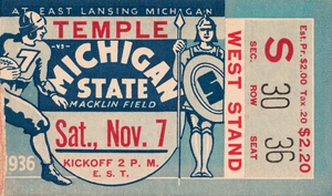 1936 Michigan State vs. Temple Football Ticket Art