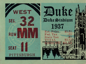 1937 Pitt Panthers at Duke Blue Devils Ticket Art