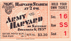 1937 Harvard vs. Army Football Ticket Canvas