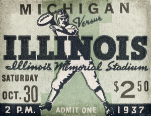1937 Illinois vs. Michigan Football Ticket Metal Sign