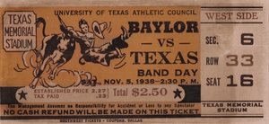 1938 Texas Longhorns vs. Baylor Bears Football Ticket Art
