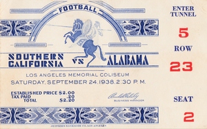 1938 USC vs. Alabama Football Ticket Art