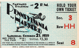 1939 Penn vs. Harvard Football Ticket Canvas