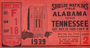 1939 Tennessee vs. Alabama Football Ticket Stub Canvas