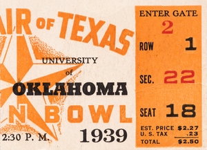 1939 Texas Longhorns vs. Oklahoma Sooners Ticket Art
