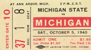1940 Michigan vs. Michigan State Football Ticket Metal Sign