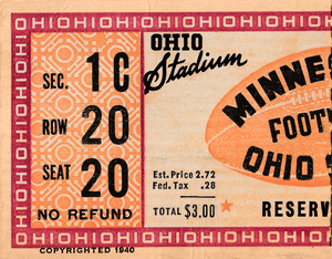 1940 Minnesota vs. Ohio State Football Ticket Stub Art